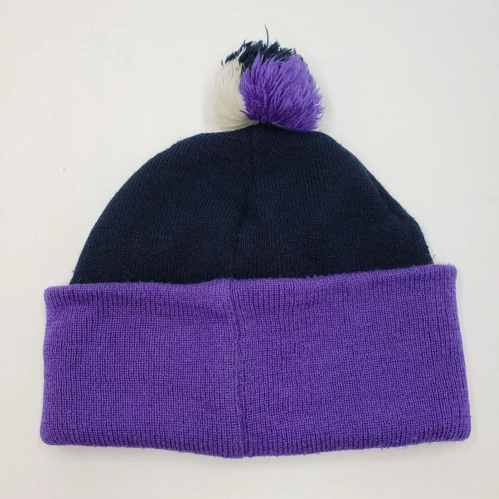 Vintage Disney Mickey Unlimited Minnie Mouse MOM Beanie Hat Purple Navy Knit Pom